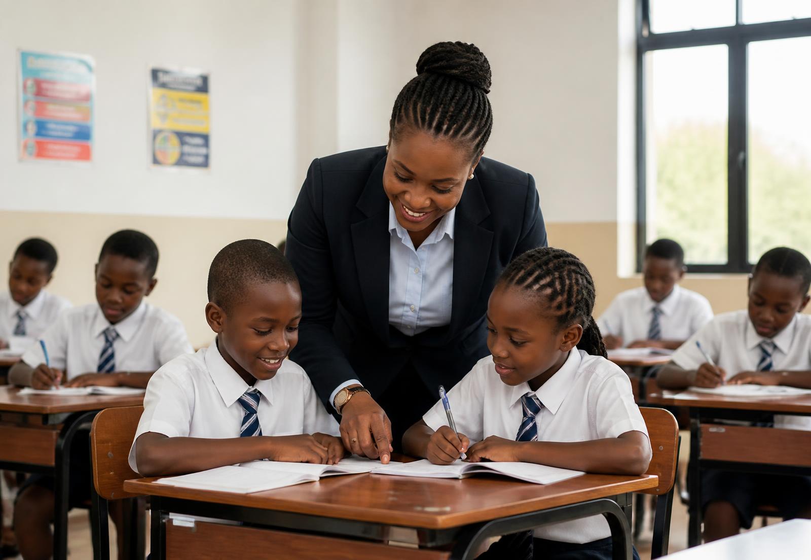 Teacher supporting students in a classroom